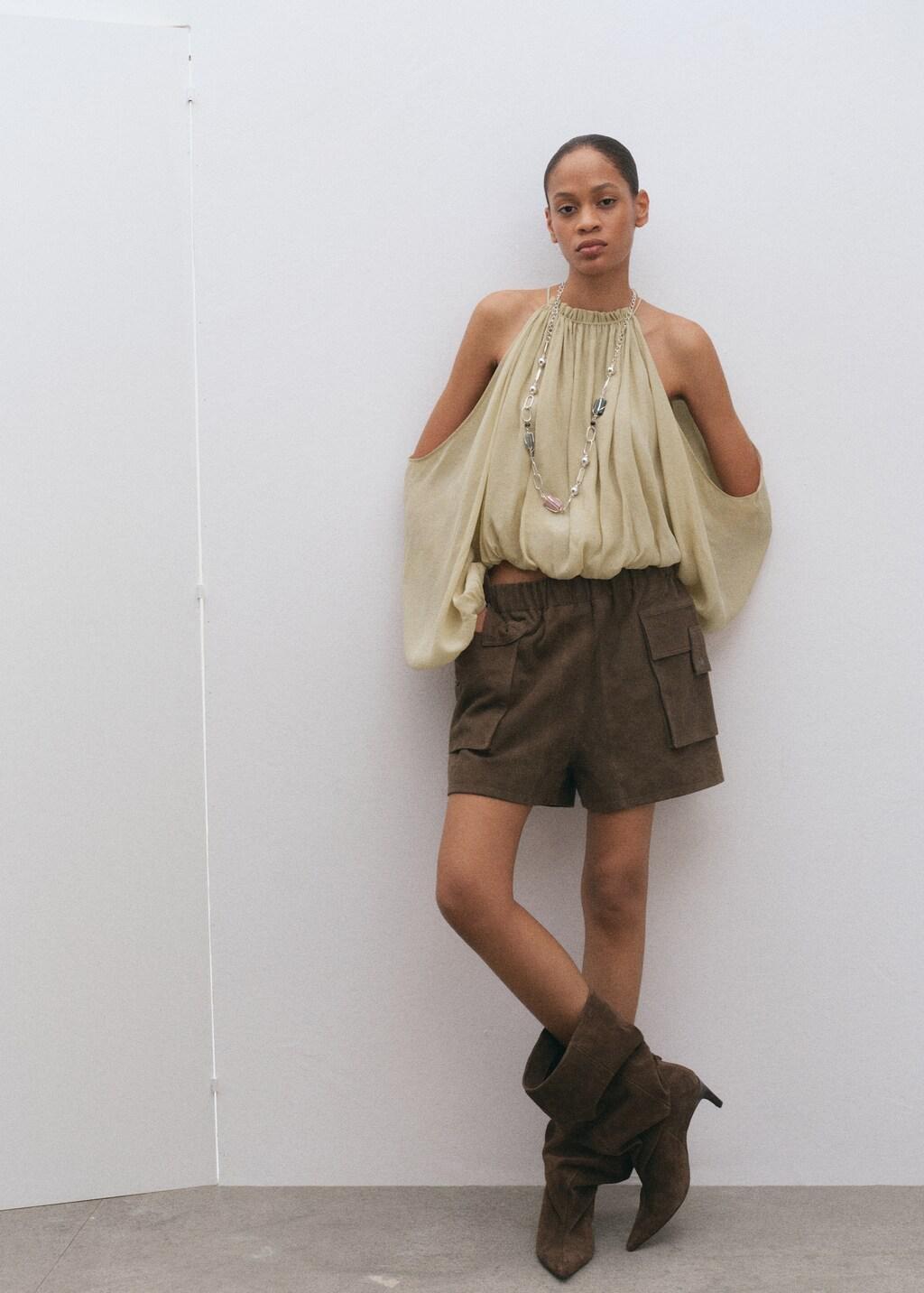 Green Off-The-Shoulder Lyocell Blouse, Green, large image number 0