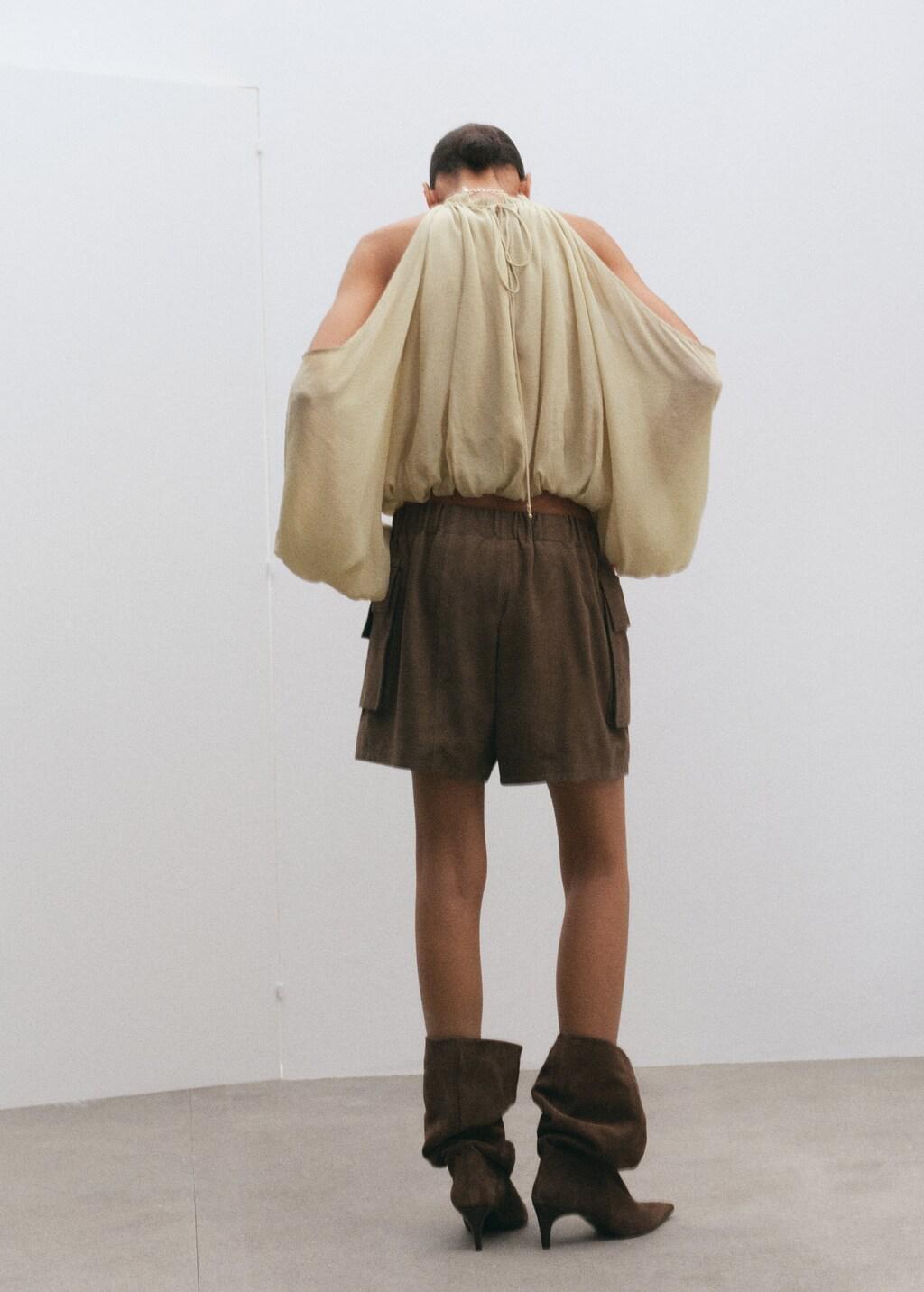 Green Off-The-Shoulder Lyocell Blouse, Green, medium