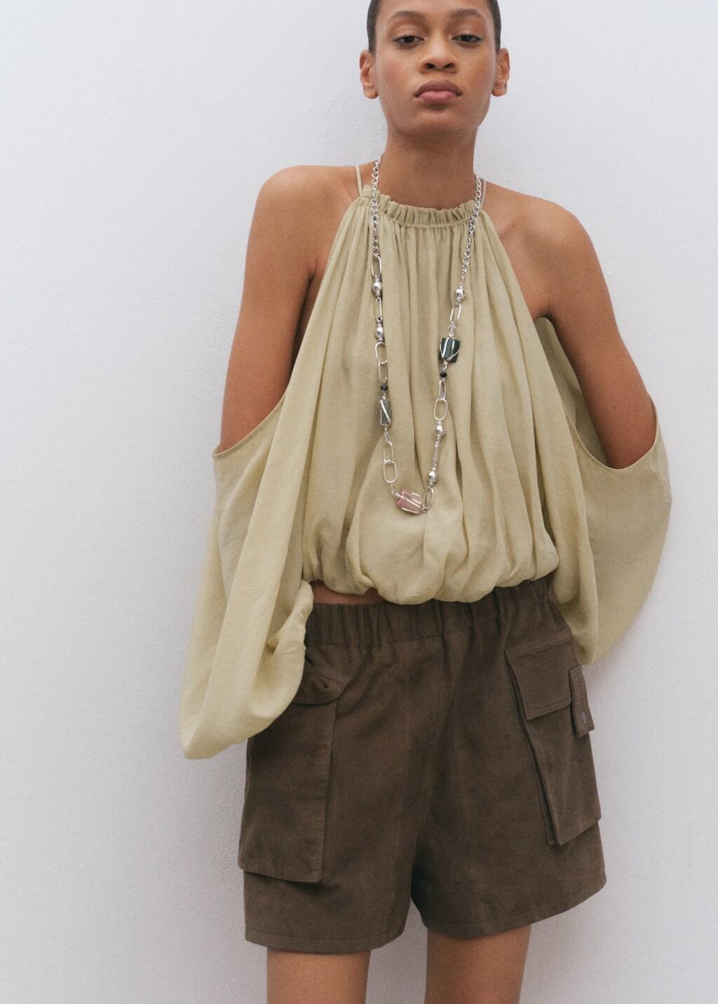 Green Off-The-Shoulder Lyocell Blouse, Green, large image number 3