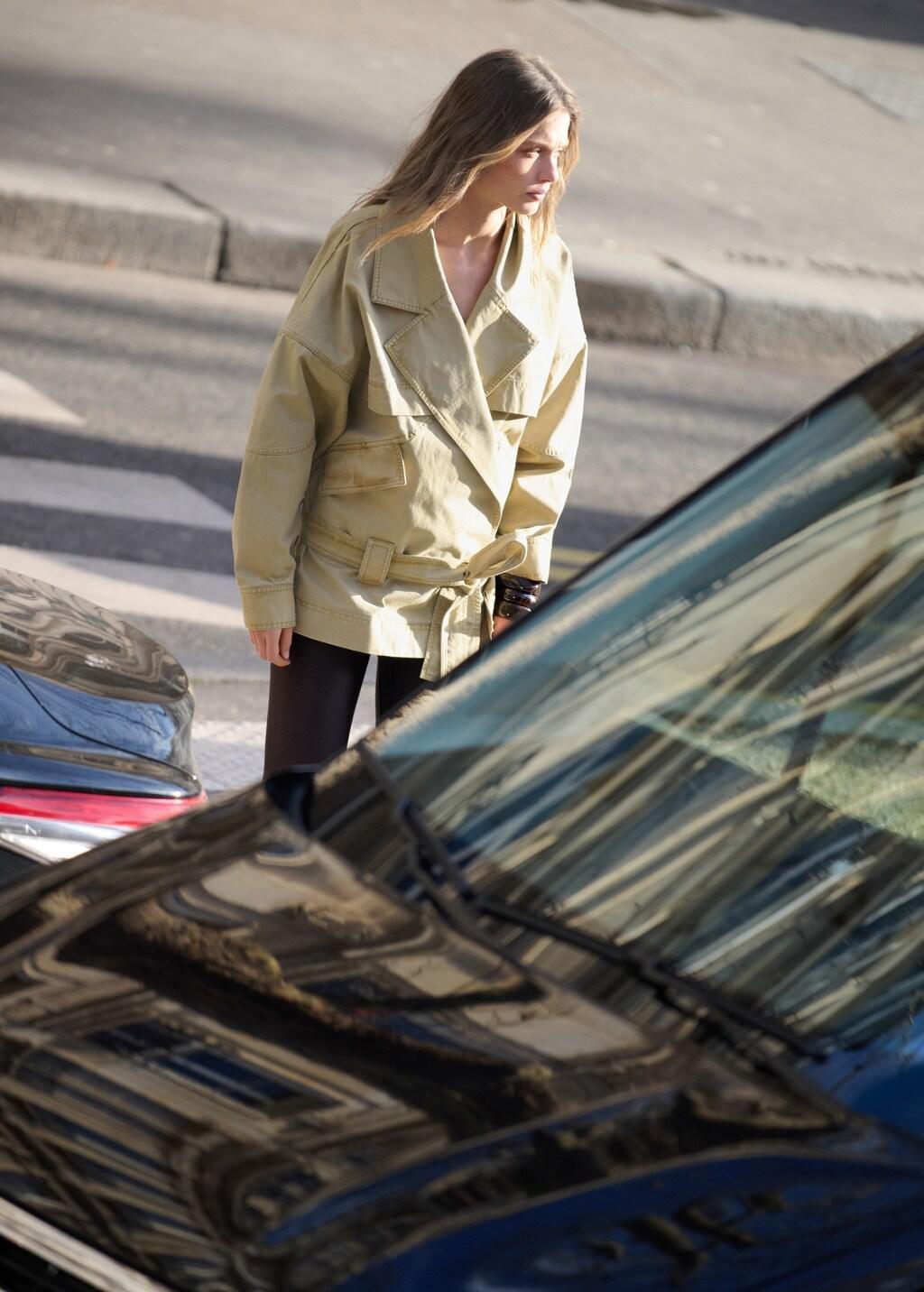 Brown Belted Lapel Parka, Medium Brown, large image number 3