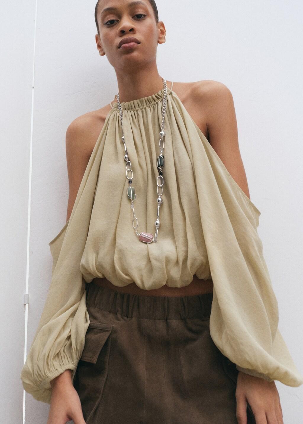 Silversemi-Precious Stone Combination Necklace, Silver, medium