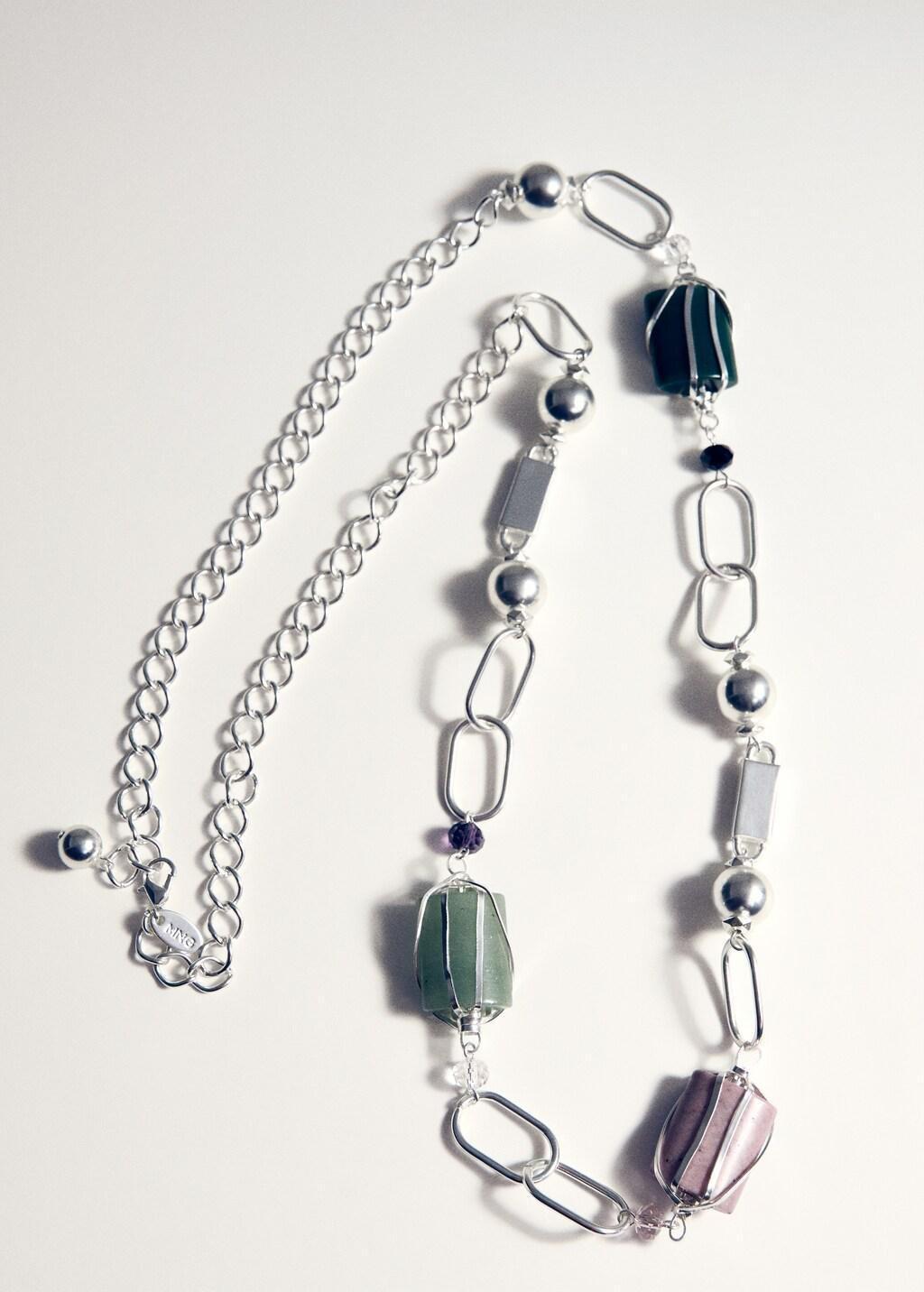 Silversemi-Precious Stone Combination Necklace, Silver, large image number 3