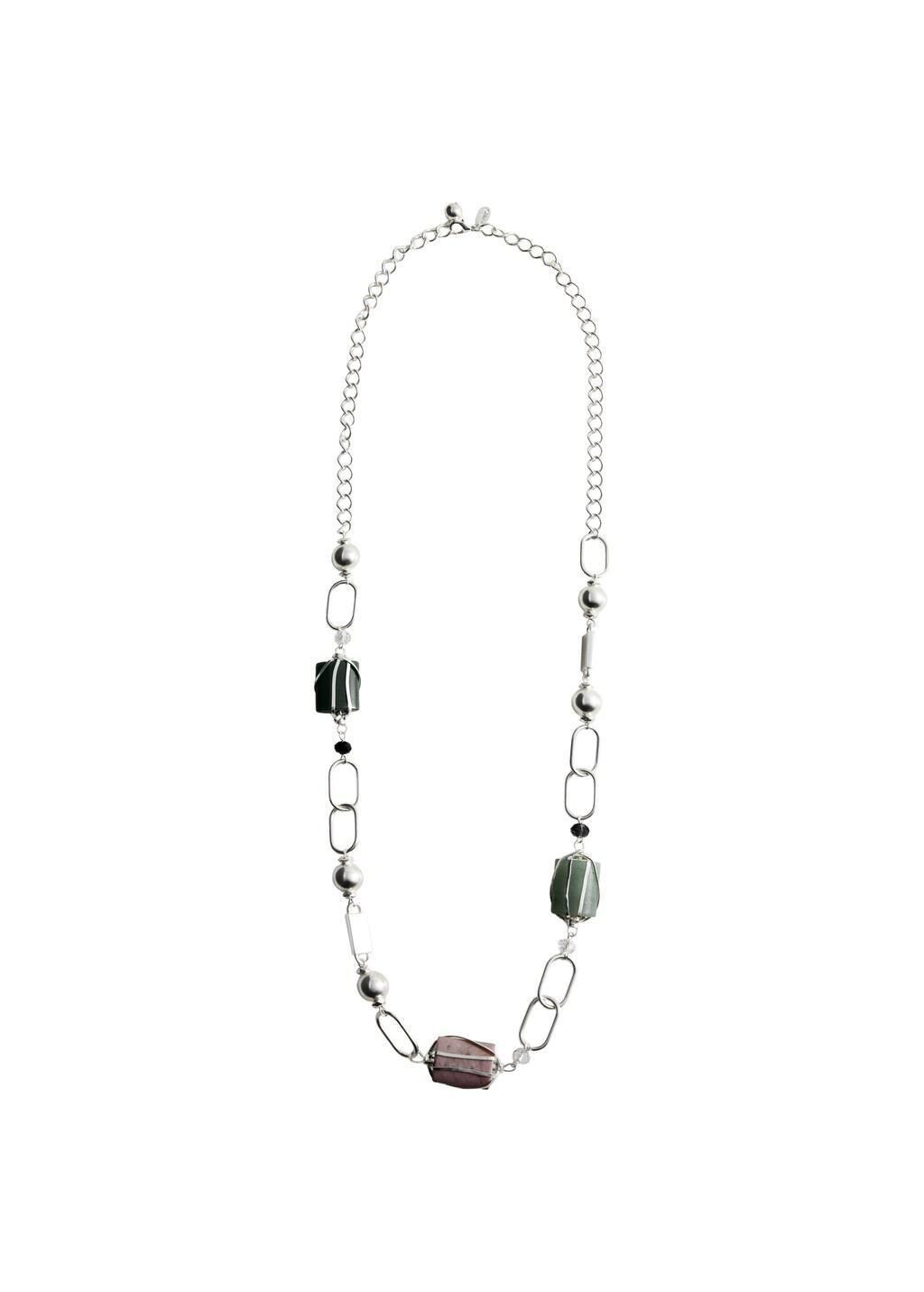 Silversemi-Precious Stone Combination Necklace, Silver, large image number 4