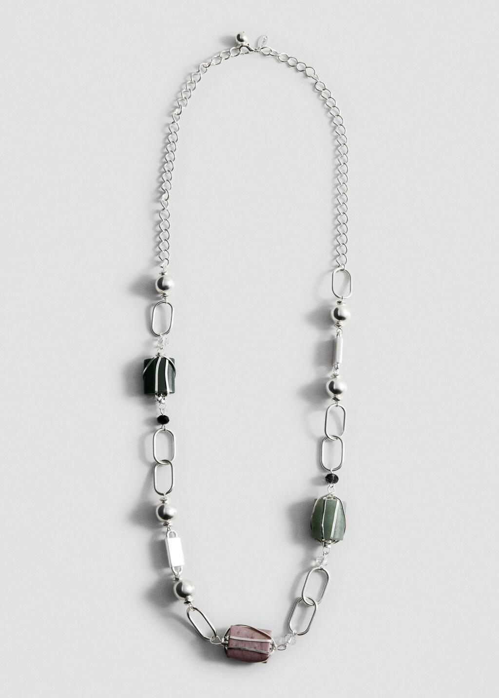 Silversemi-Precious Stone Combination Necklace, Silver, large image number 5