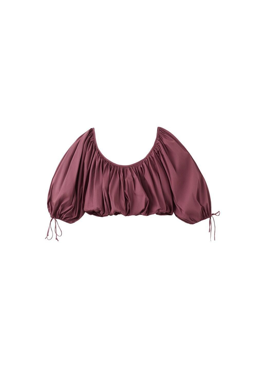 Red Puff-Sleeved Cropped Blouse, Dark Red, large image number 6