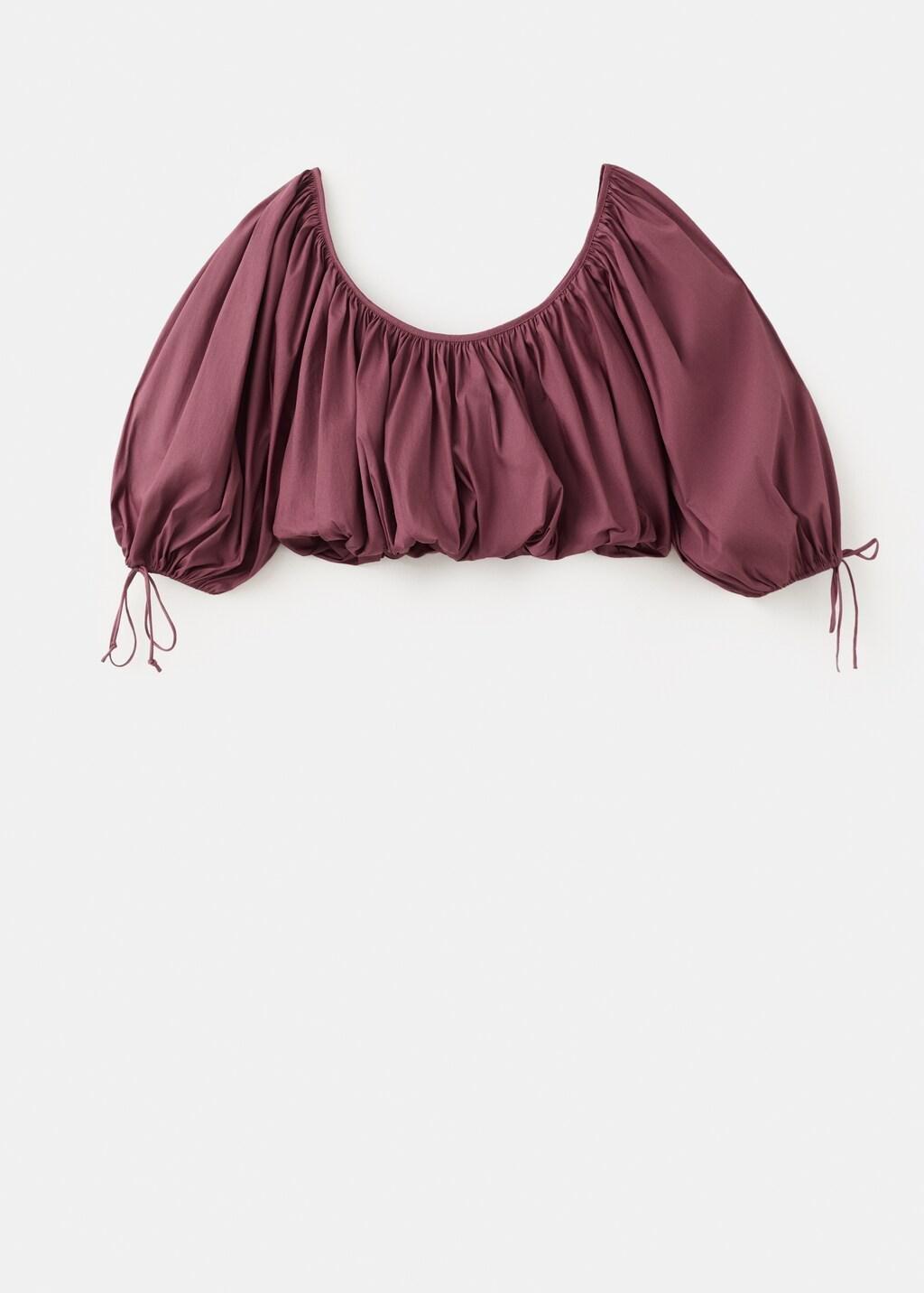 Red Puff-Sleeved Cropped Blouse, Dark Red, large image number 7