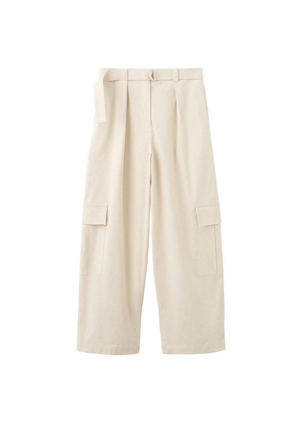 Beige Belt Cargo Trousers, Light Beige, large image number 6