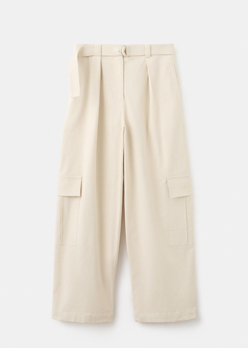 Beige Belt Cargo Trousers, Light Beige, large image number 7