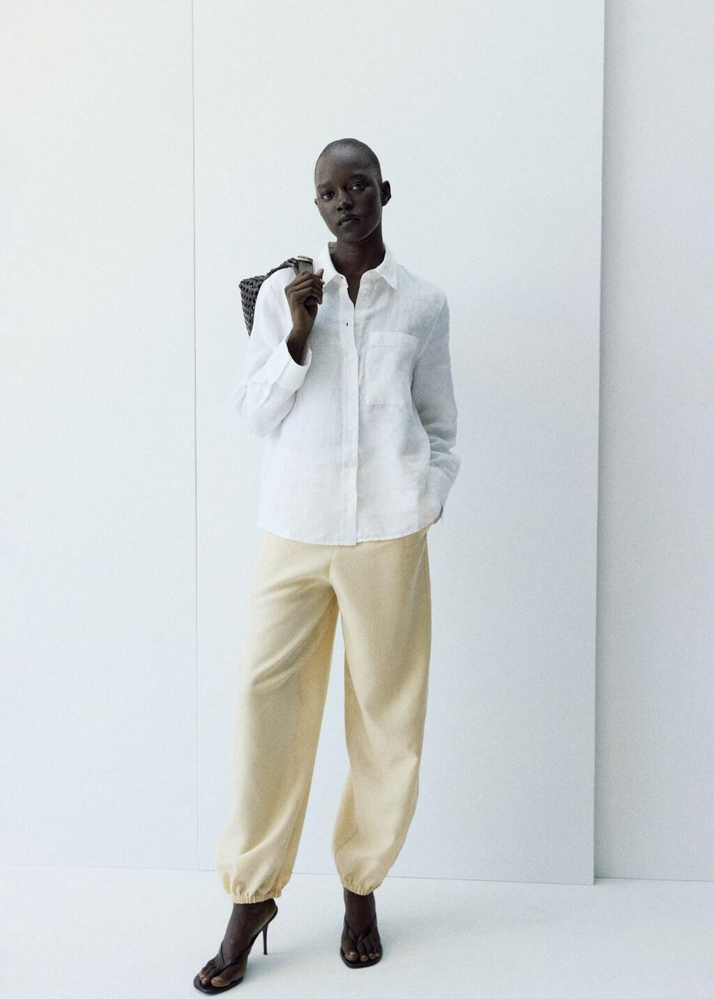White Pocket Linen Shirt, 0201_02, large image number 6