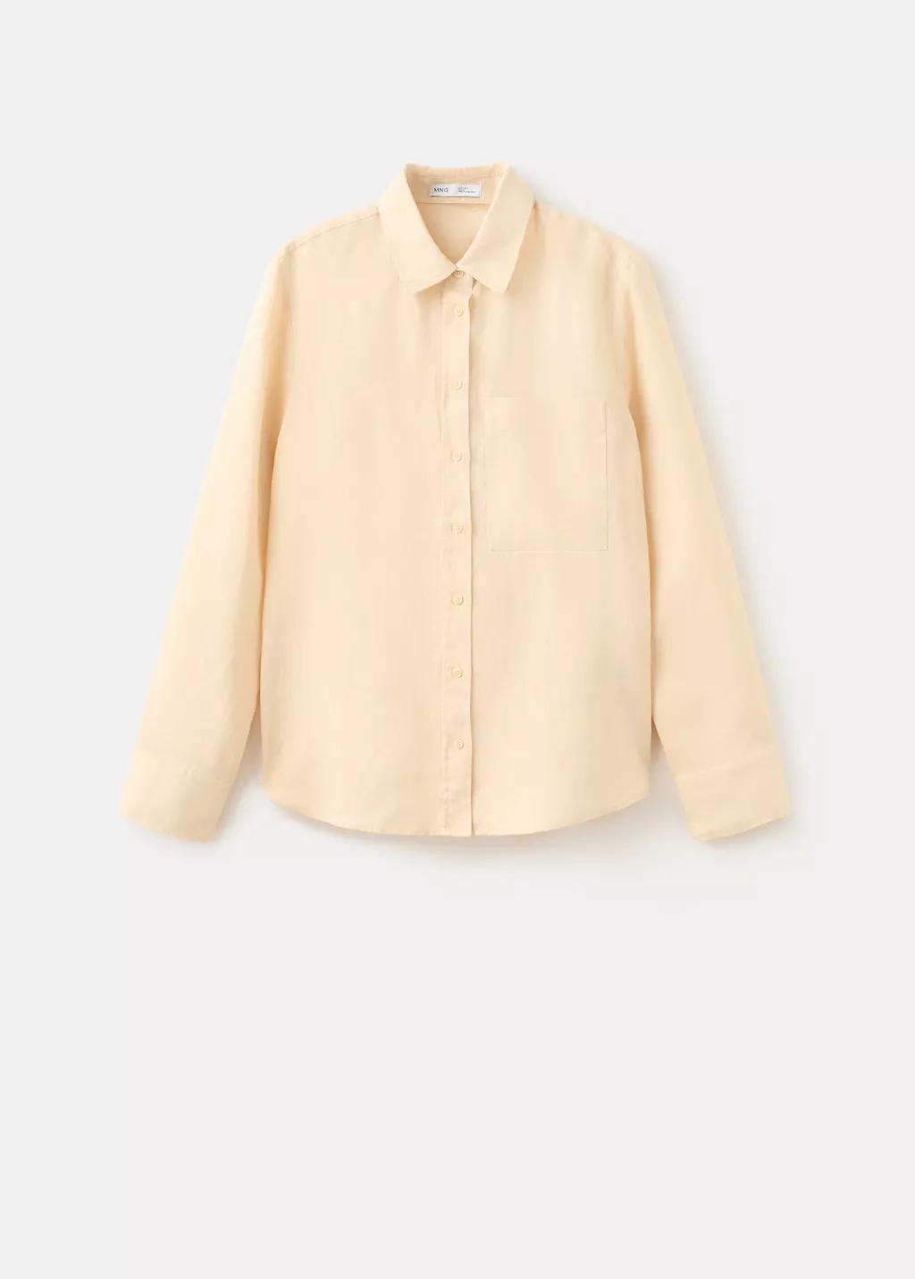 Yellow Pocket Linen Shirt, Yellow, large image number 7