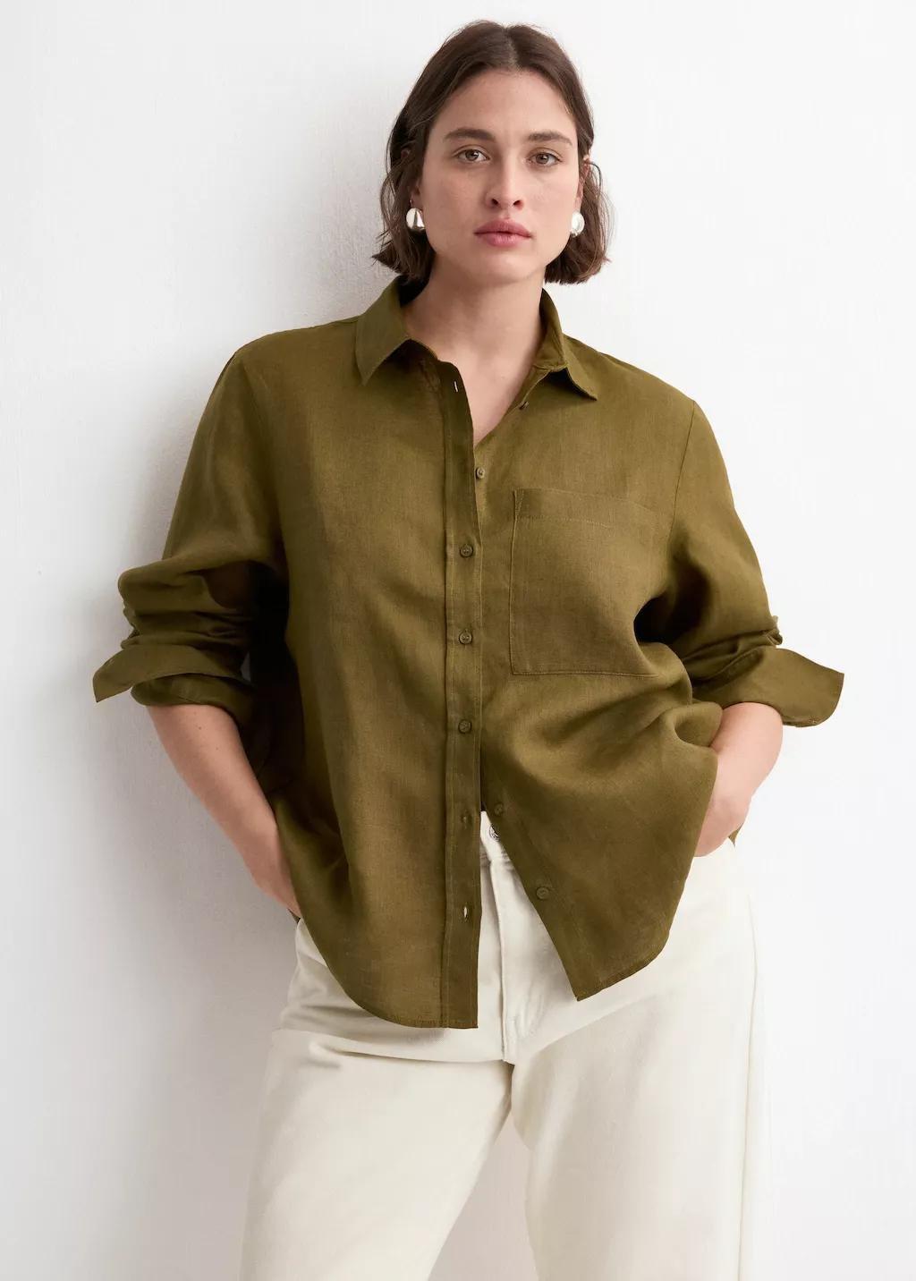 Green Pocket Linen Shirt, 0201_36, large image number 6