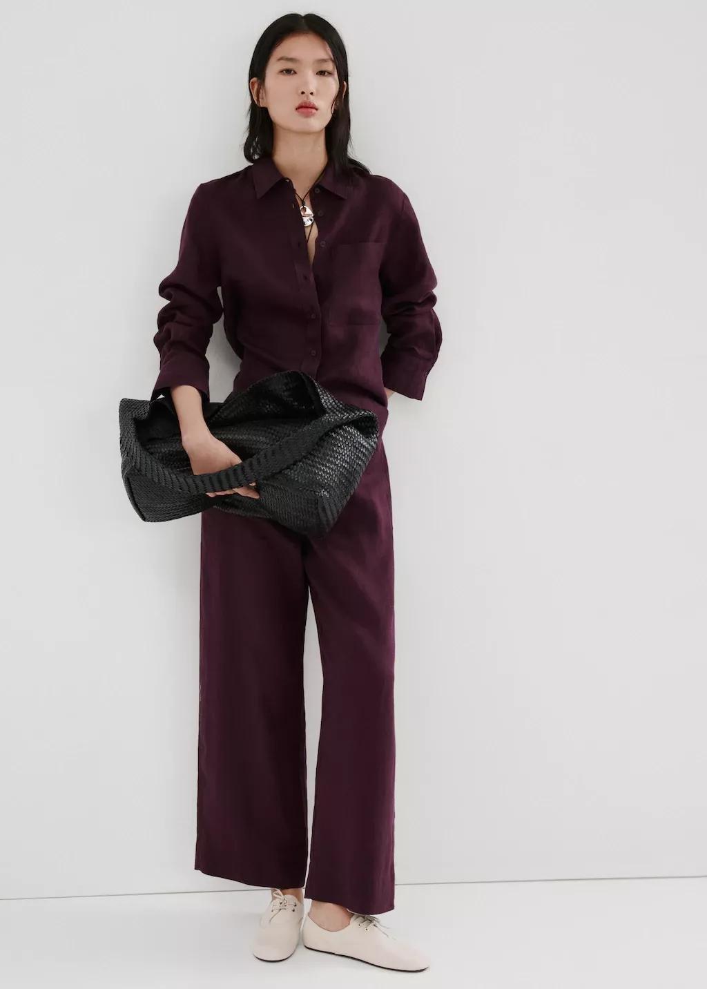 Purple Pocket Linen Shirt, 0201_66, large image number 0