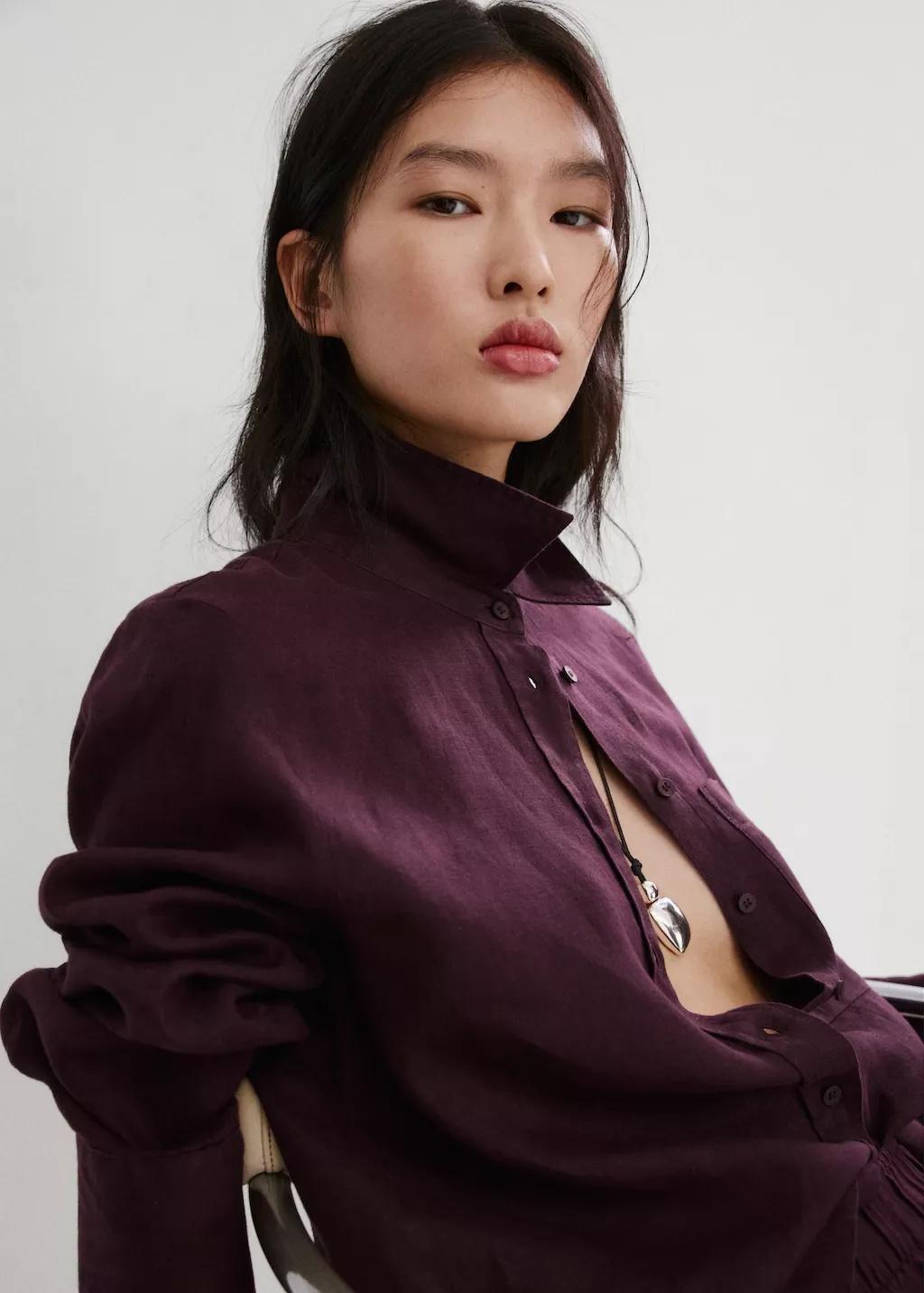 Purple Pocket Linen Shirt, 0201_66, large image number 4