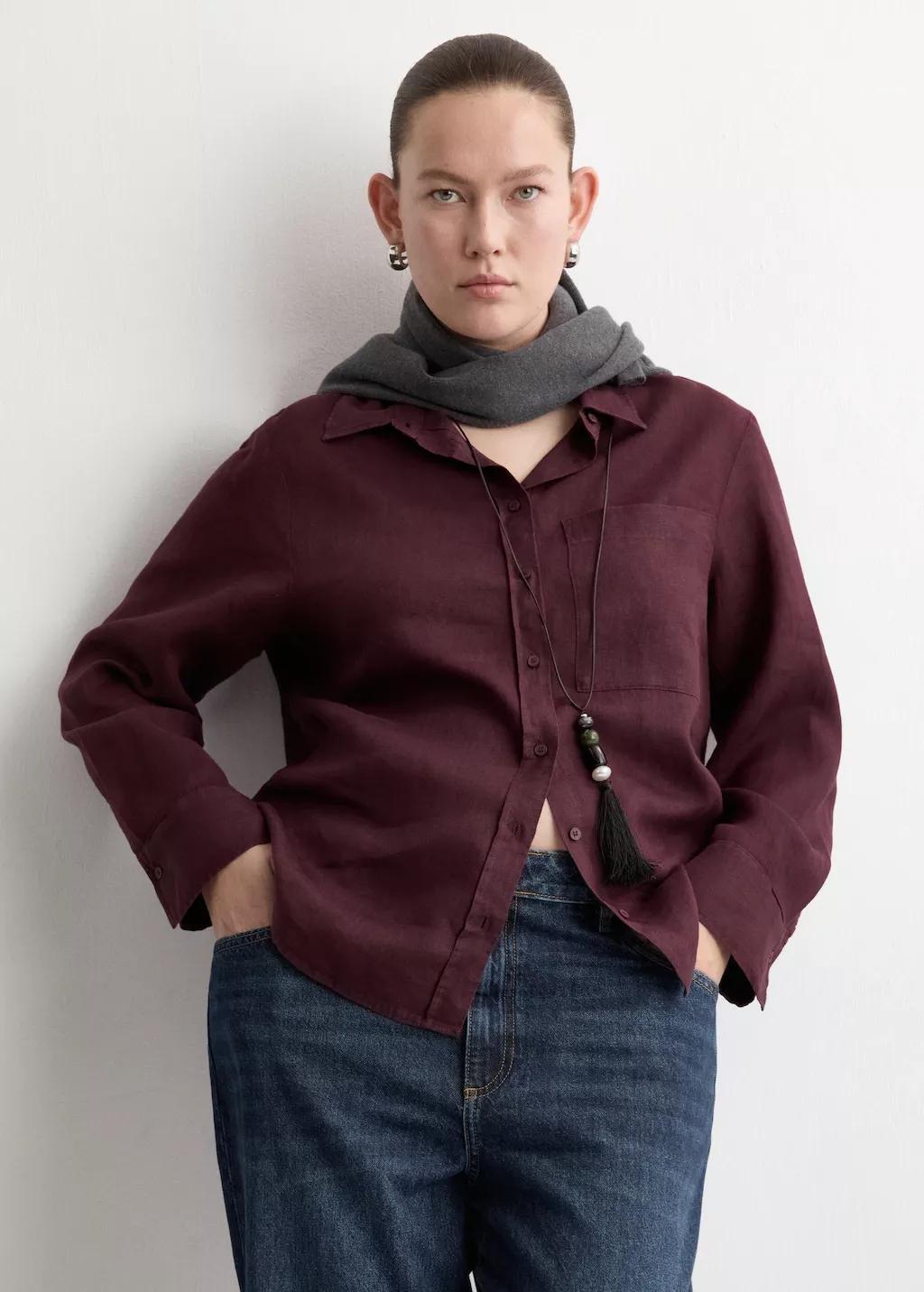 Purple Pocket Linen Shirt, 0201_66, large image number 6