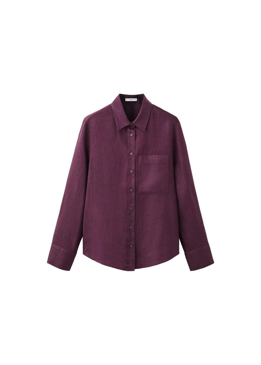 Purple Pocket Linen Shirt, 0201_66, large image number 7