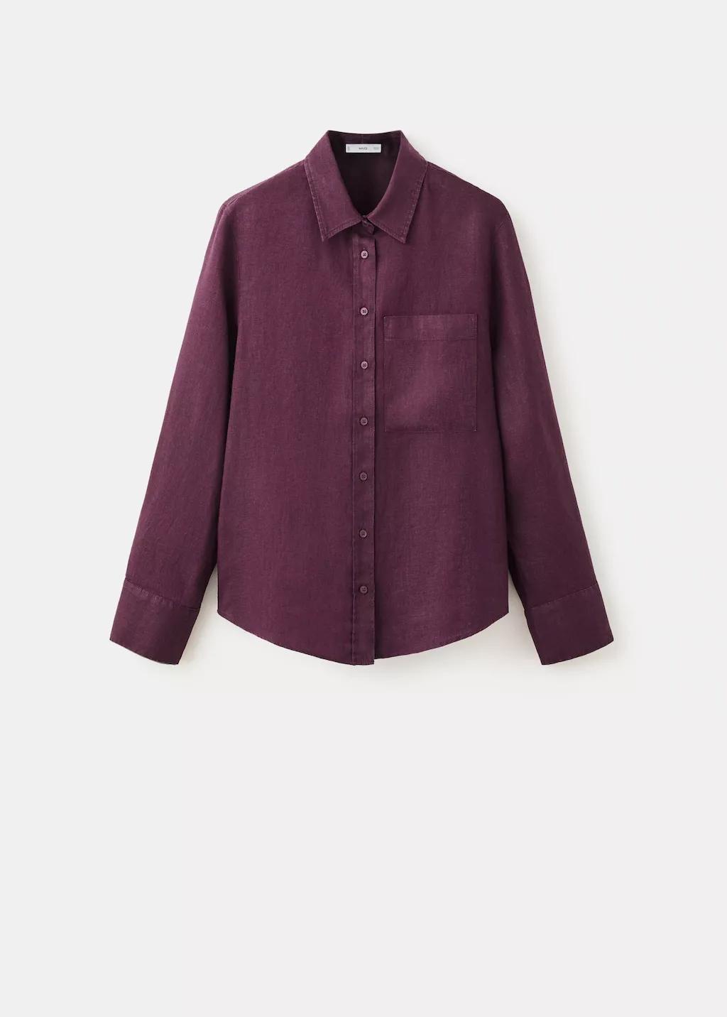 Purple Pocket Linen Shirt, 0201_66, large image number 8