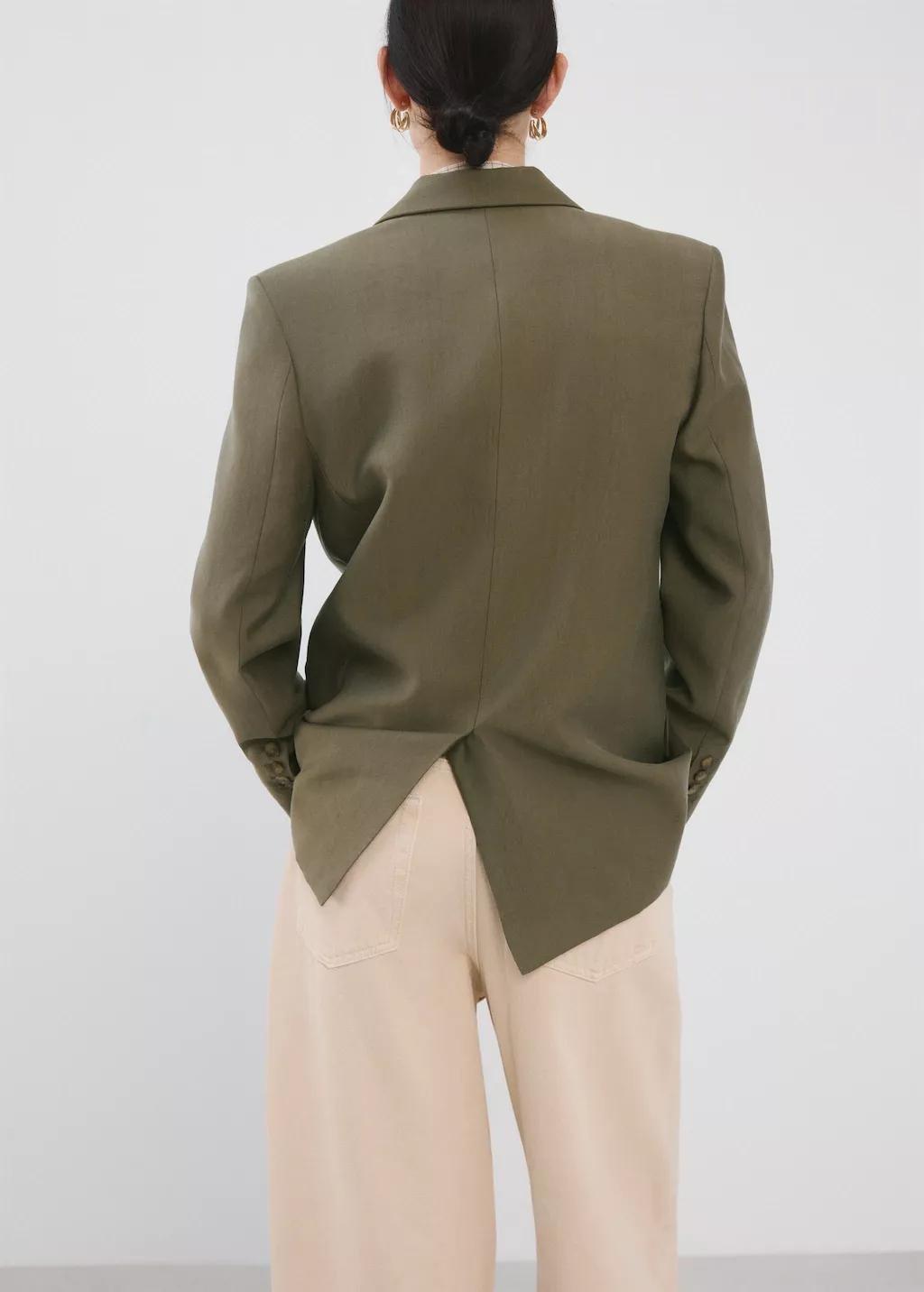 Green Straight Suit Jacket With Lapel Pockets, Green, medium