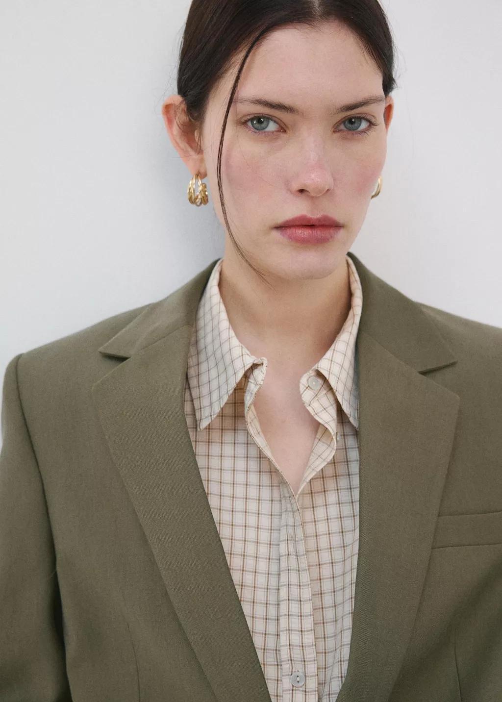 Green Straight Suit Jacket With Lapel Pockets, Green, large image number 4