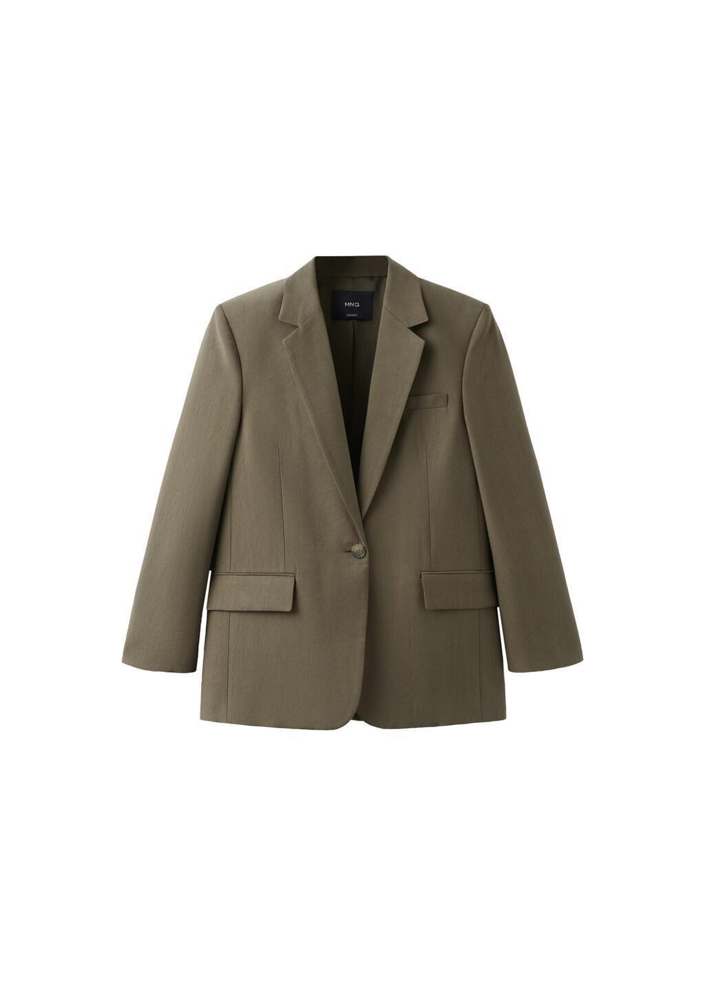 Green Straight Suit Jacket With Lapel Pockets, Green, large image number 7