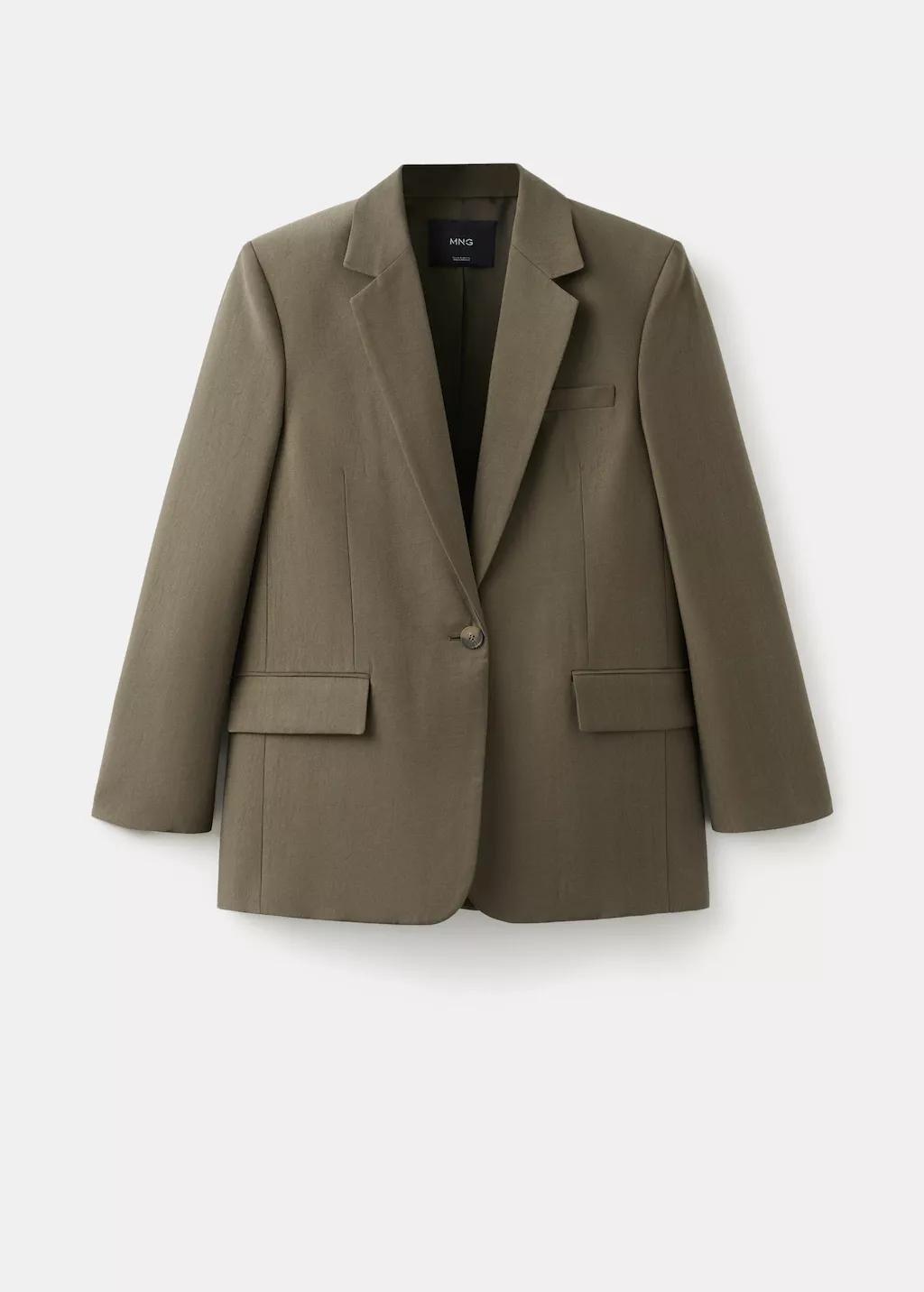 Green Straight Suit Jacket With Lapel Pockets, Green, large image number 8