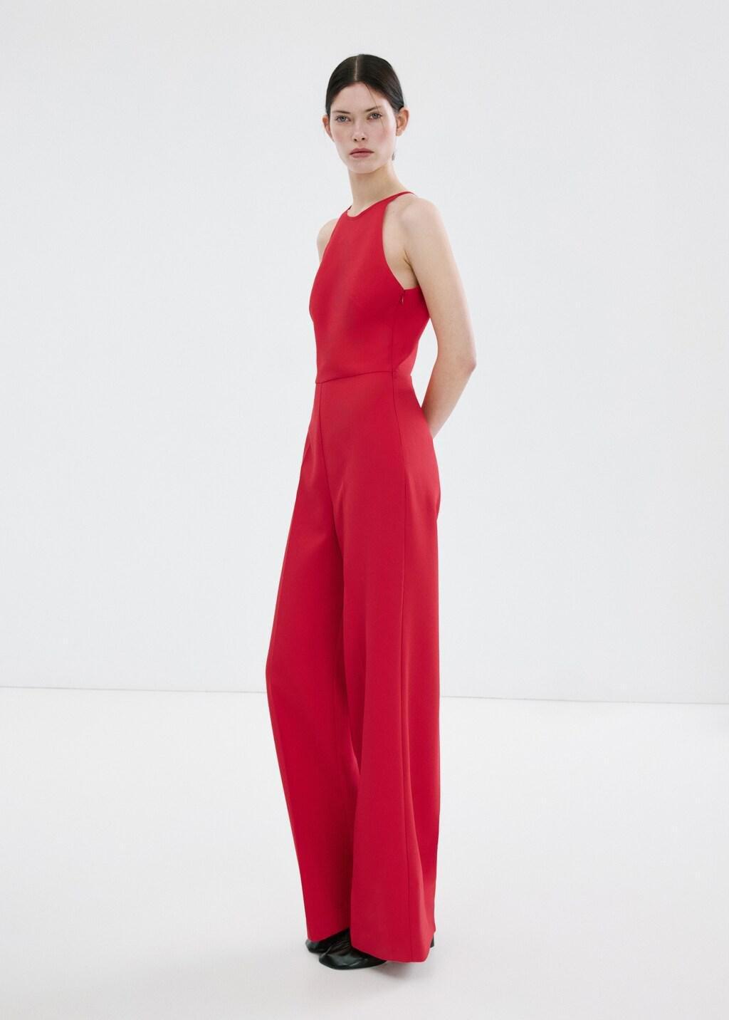 Red Open Back Halter Jumpsuit, Red, large image number 0