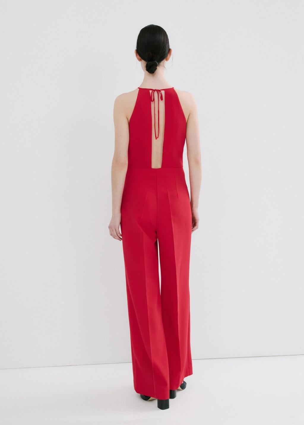 Red Open Back Halter Jumpsuit, Red, large image number 2