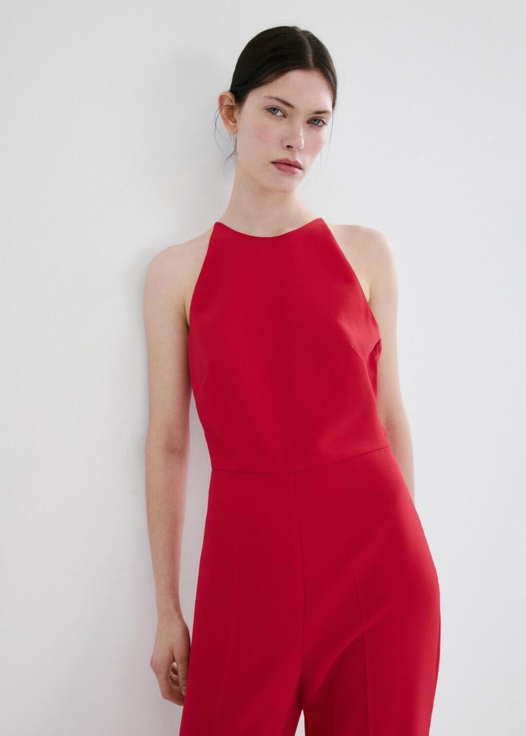 Red Open Back Halter Jumpsuit, Red, large image number 3