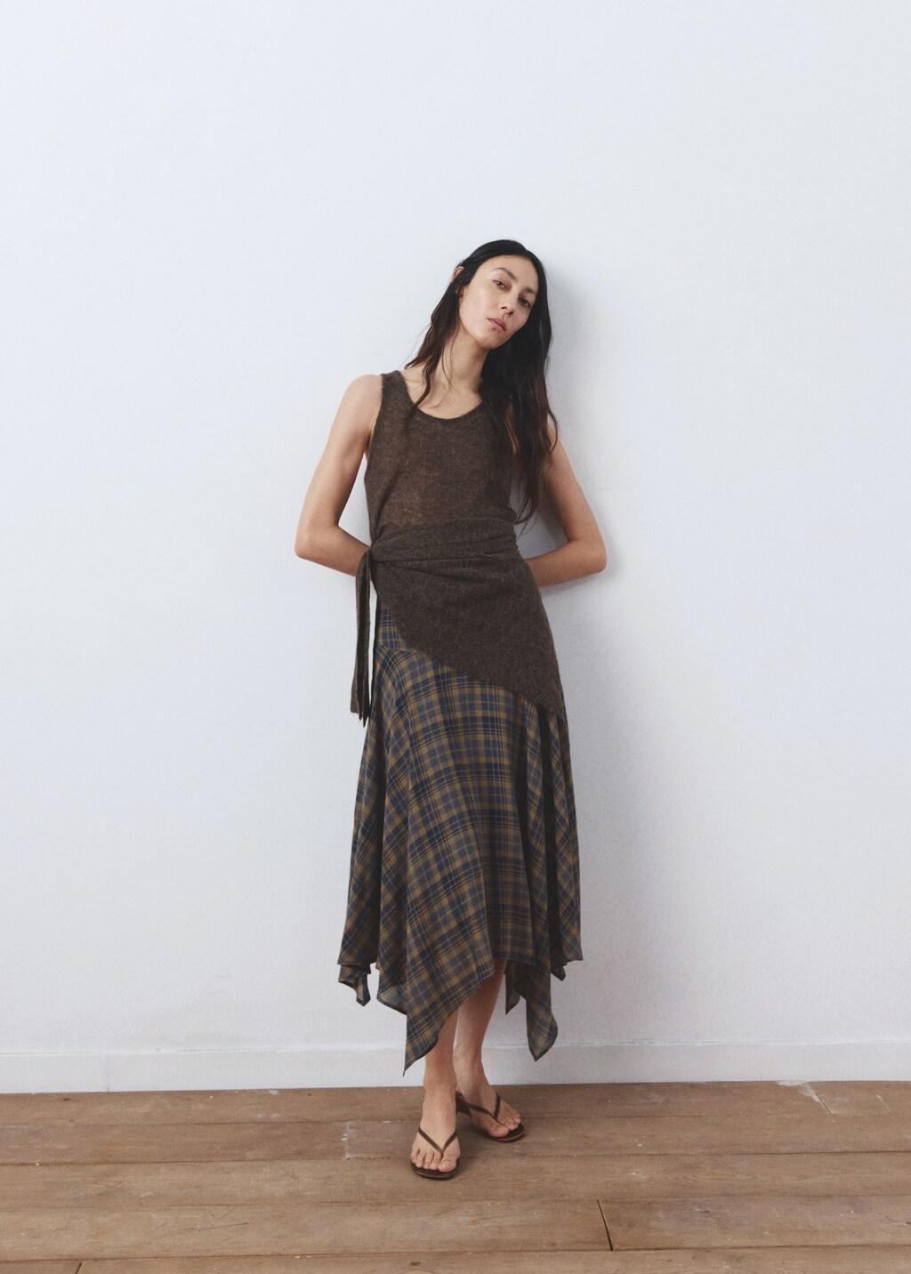 Brown Checked Asymmetric Skirt, Brown, large image number 0