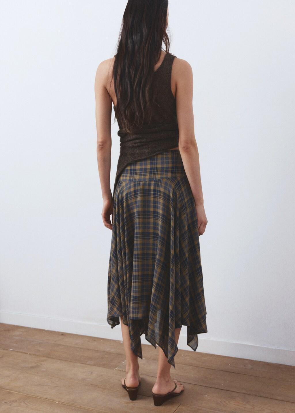 Brown Checked Asymmetric Skirt, Brown, large image number 2