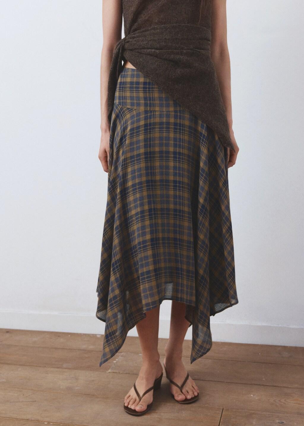 Brown Checked Asymmetric Skirt, Brown, large image number 3