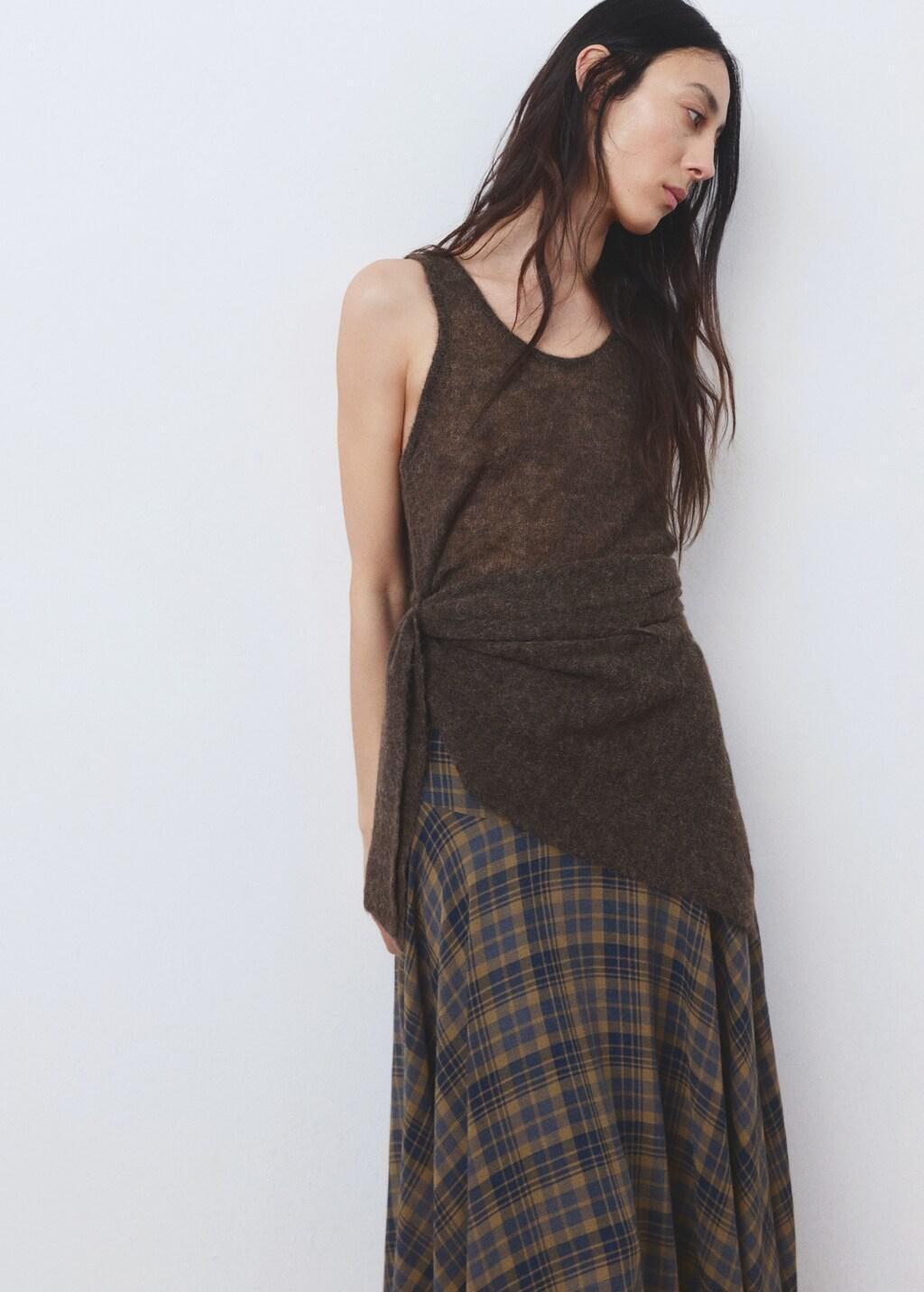 Brown Checked Asymmetric Skirt, Brown, large image number 4