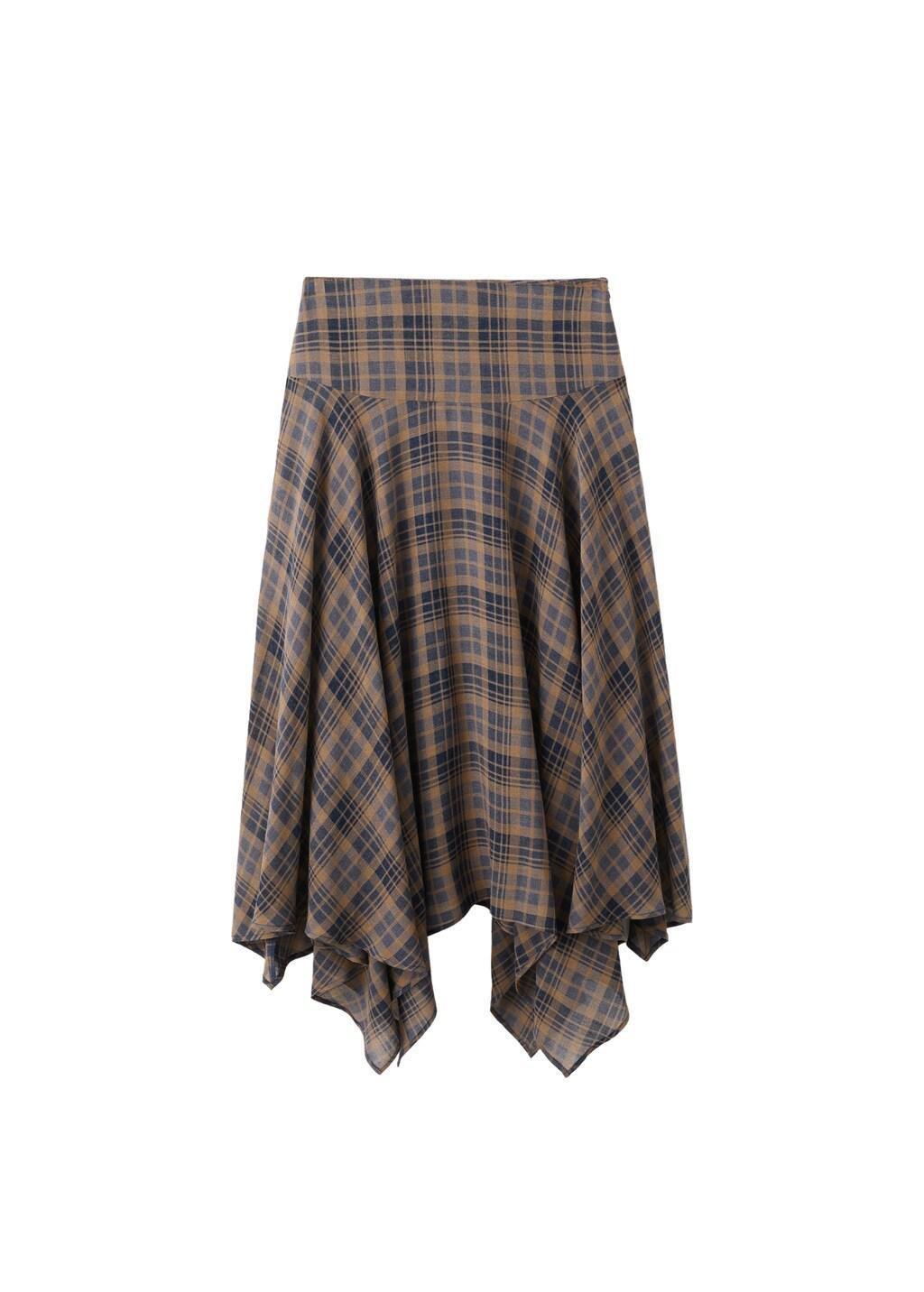 Brown Checked Asymmetric Skirt, Brown, large image number 6