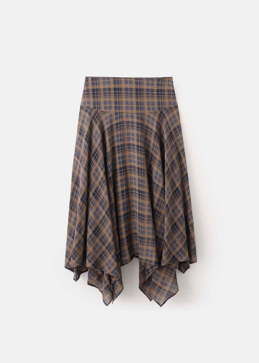 Brown Checked Asymmetric Skirt, Brown, large image number 7