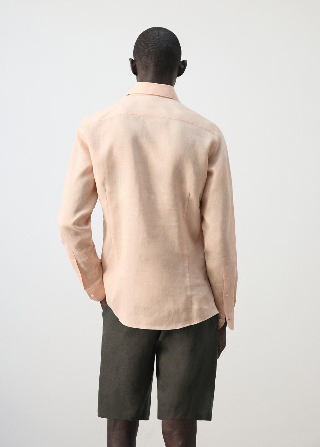 Orange Linen Slim-Fit Shirt, Light-Pastel Orange, medium