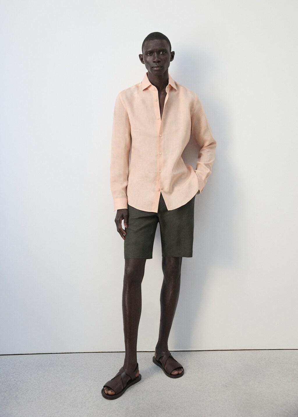 Orange Linen Slim-Fit Shirt, Light-Pastel Orange, large image number 4