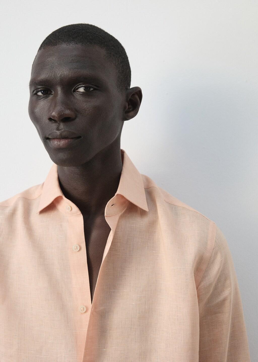 Orange Linen Slim-Fit Shirt, Light-Pastel Orange, large image number 6