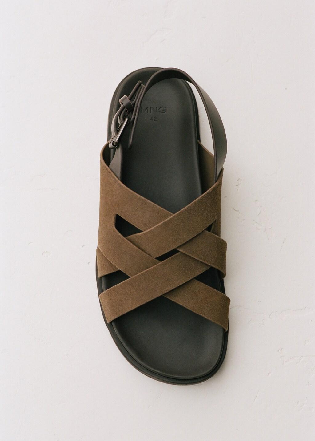Brown Suede Leather Sandals With Crossed Straps, Medium Brown, large image number 0