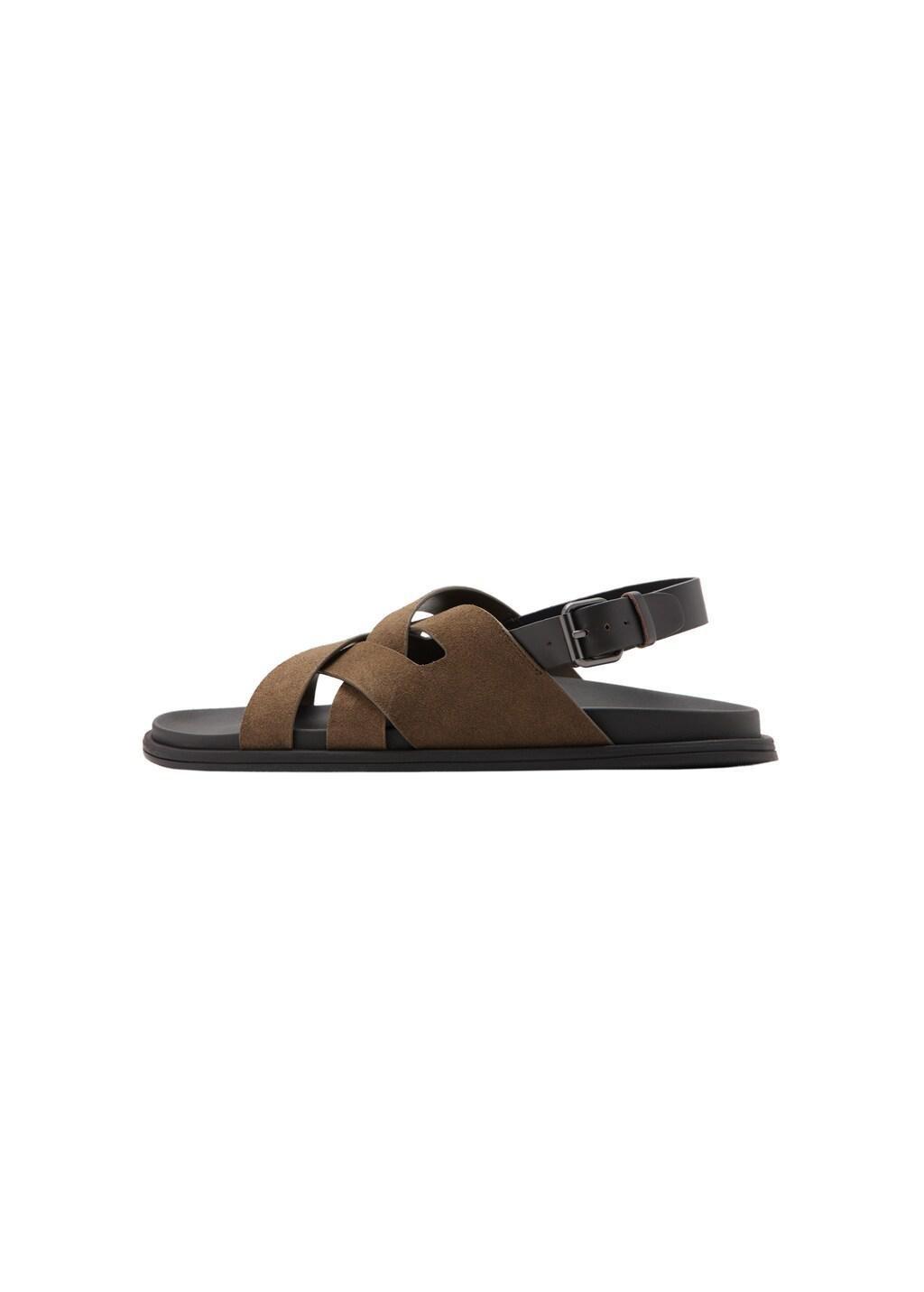 Brown Suede Leather Sandals With Crossed Straps, Medium Brown, large image number 3