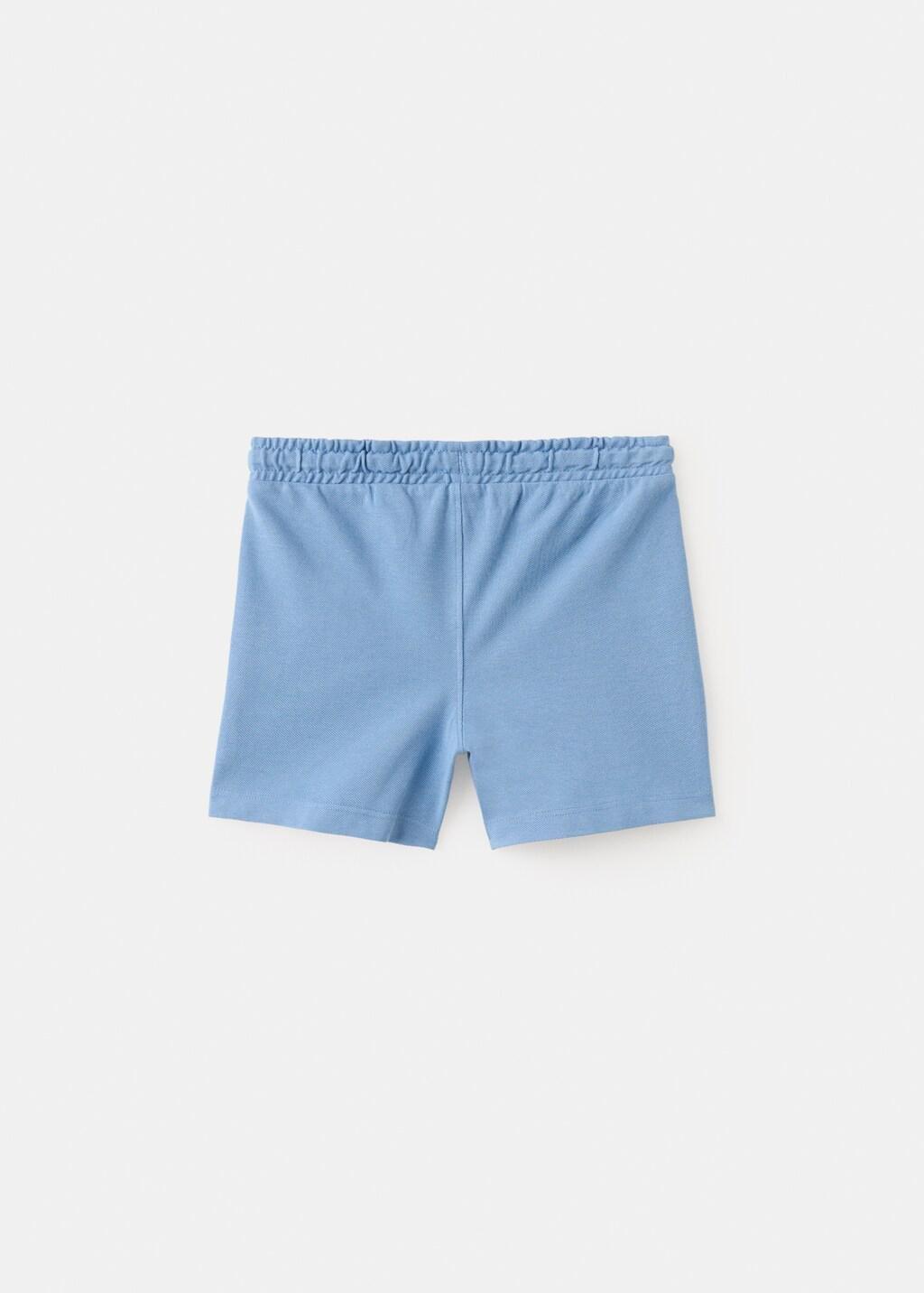 Blue Cotton Shorts With Drawstring, Baby Boy, Medium Blue, medium