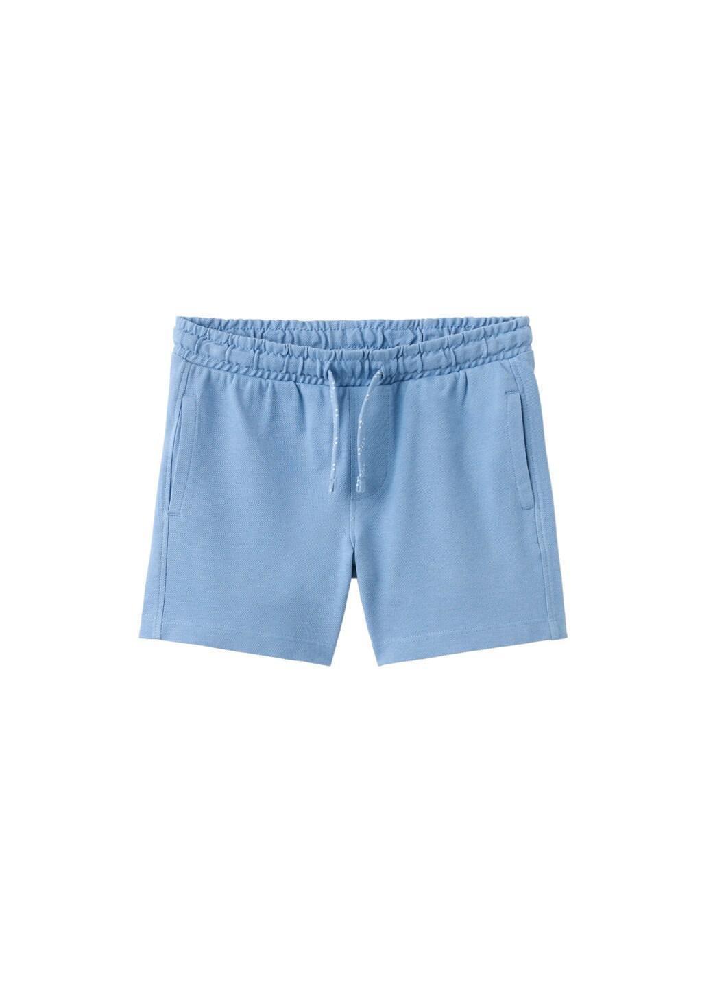 Blue Cotton Shorts With Drawstring, Baby Boy, Medium Blue, large image number 3
