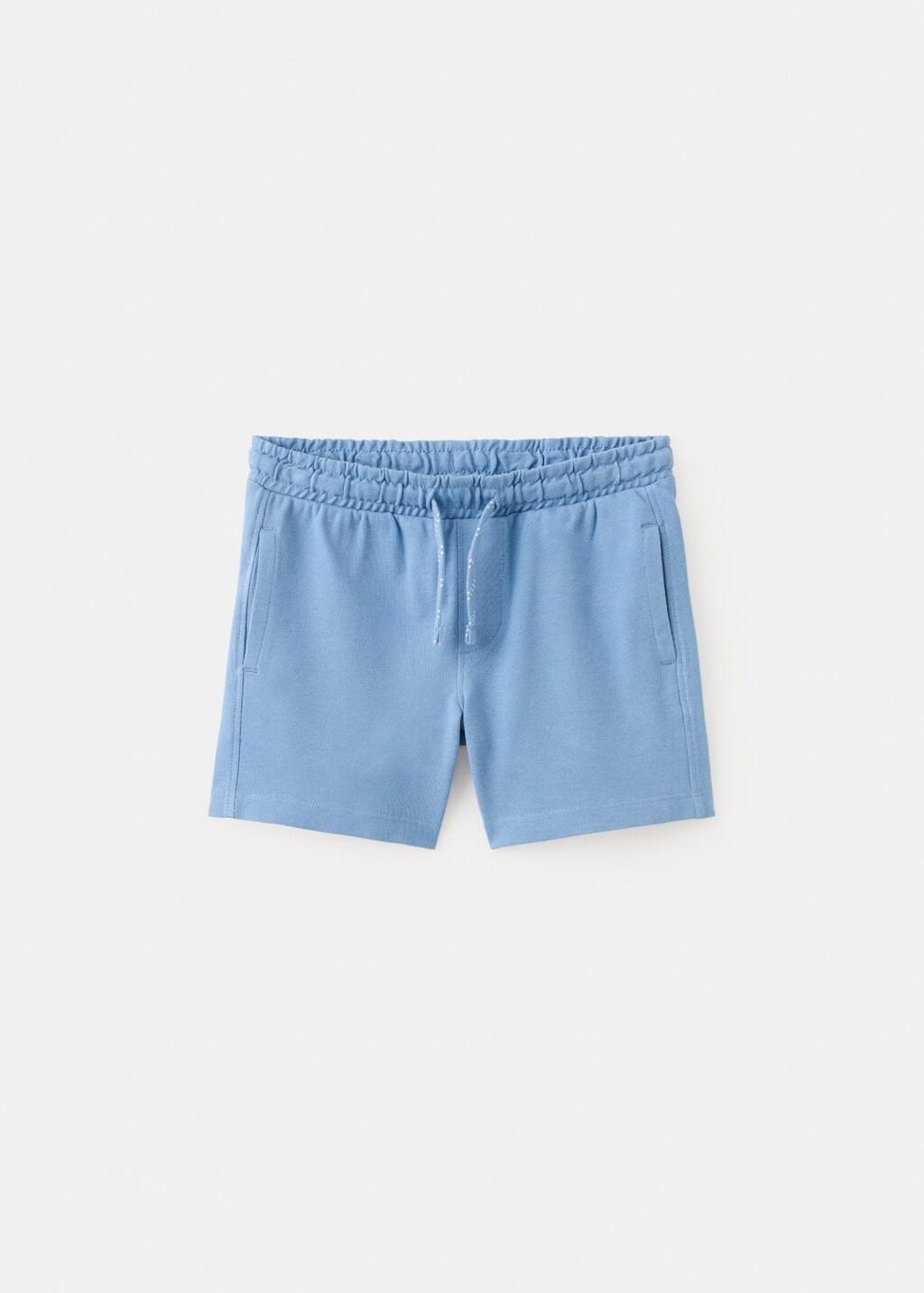 Blue Cotton Shorts With Drawstring, Baby Boy, Medium Blue, large image number 4