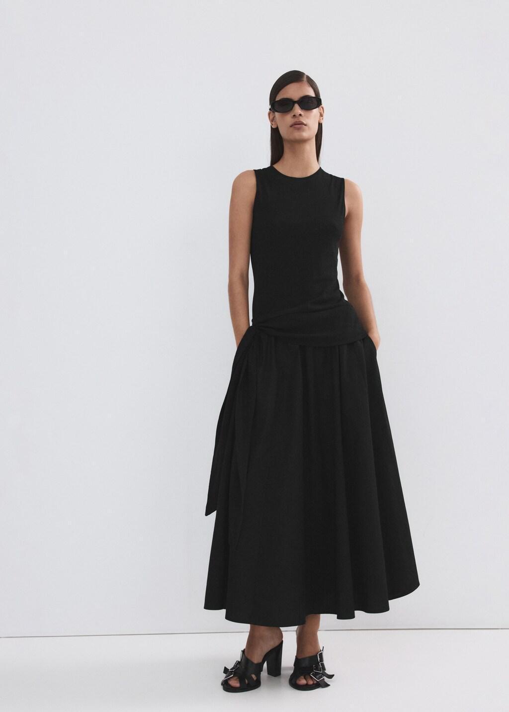 Black Flared Cotton Skirt, Black, large image number 0
