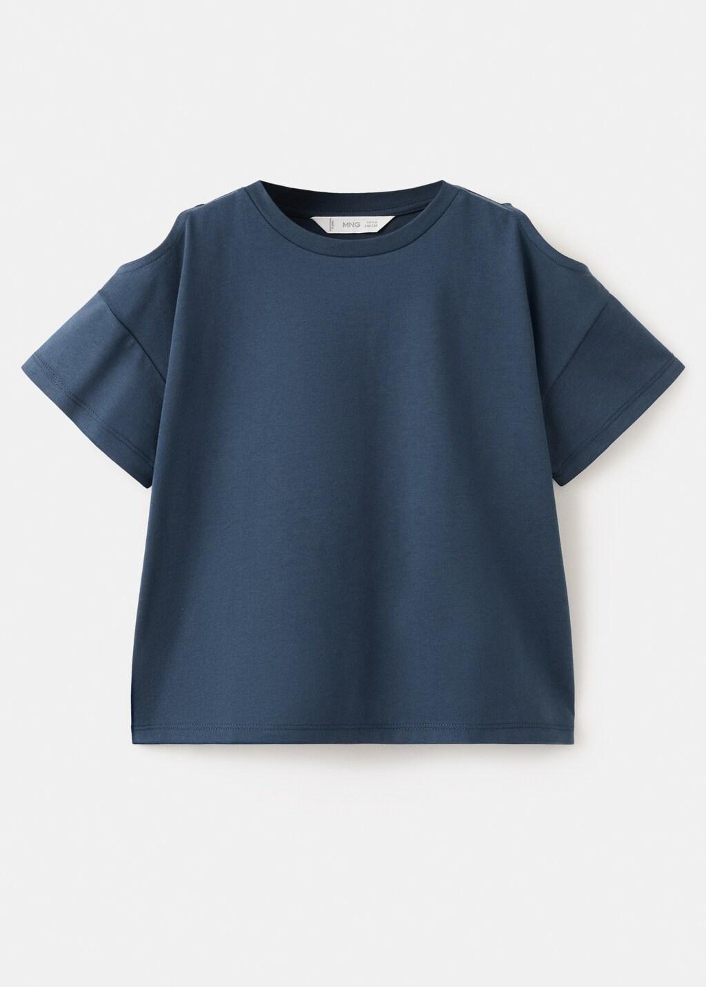 Navy Off-The-Shoulder Cotton T-Shirt, Kids Girl, Navy, large image number 0