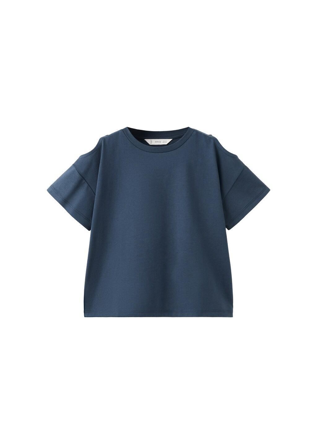 Navy Off-The-Shoulder Cotton T-Shirt, Kids Girl, Navy, large image number 4