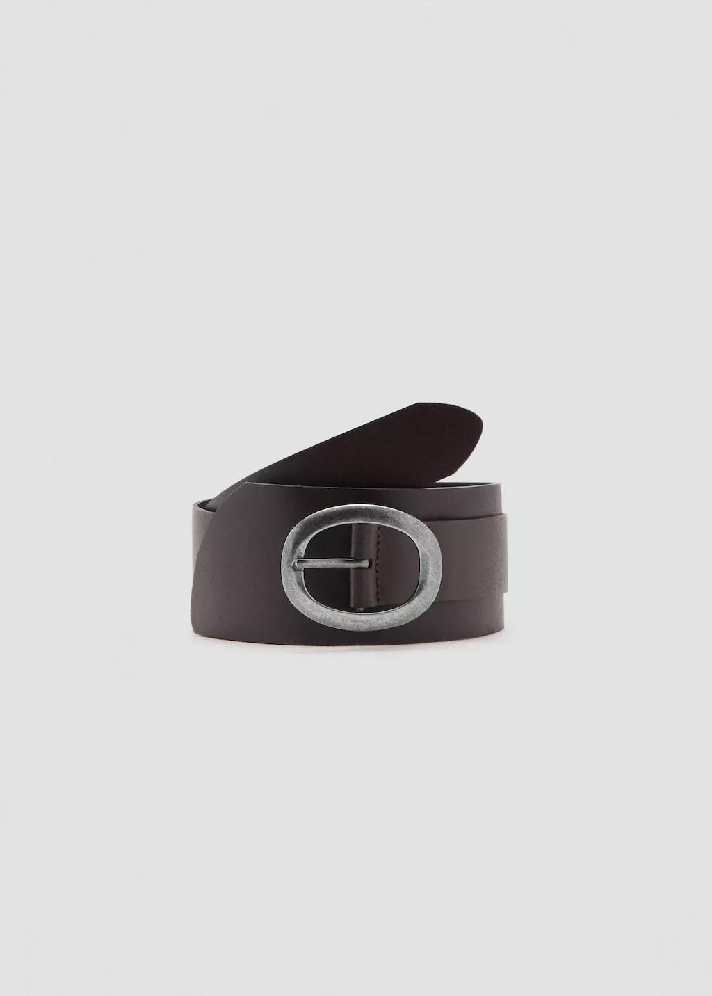 Brown Leather Obi Belt, Dark Brown, large image number 3