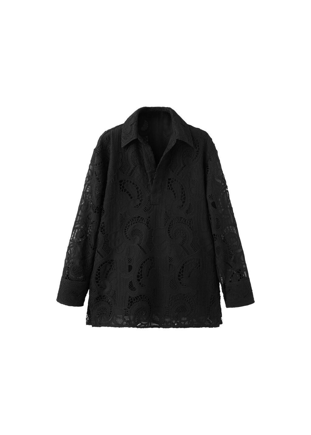 BLACK Embroidered openwork blouse, Black, large image number 5
