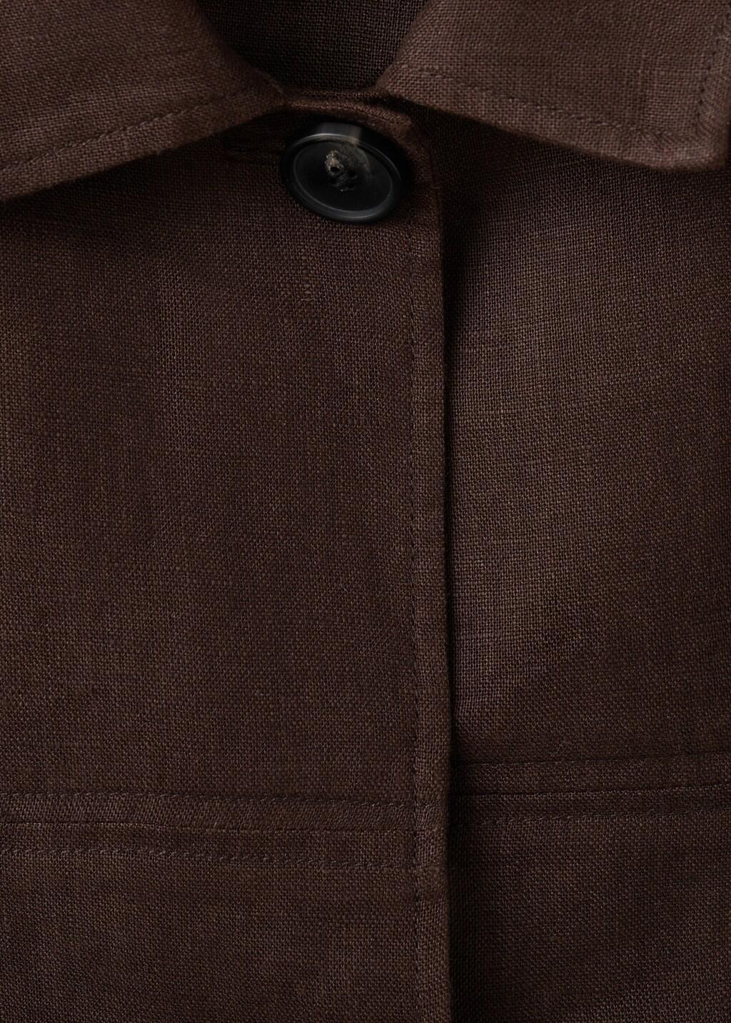 Brown Linen Jacket With Belt, Dark Brown, large image number 1