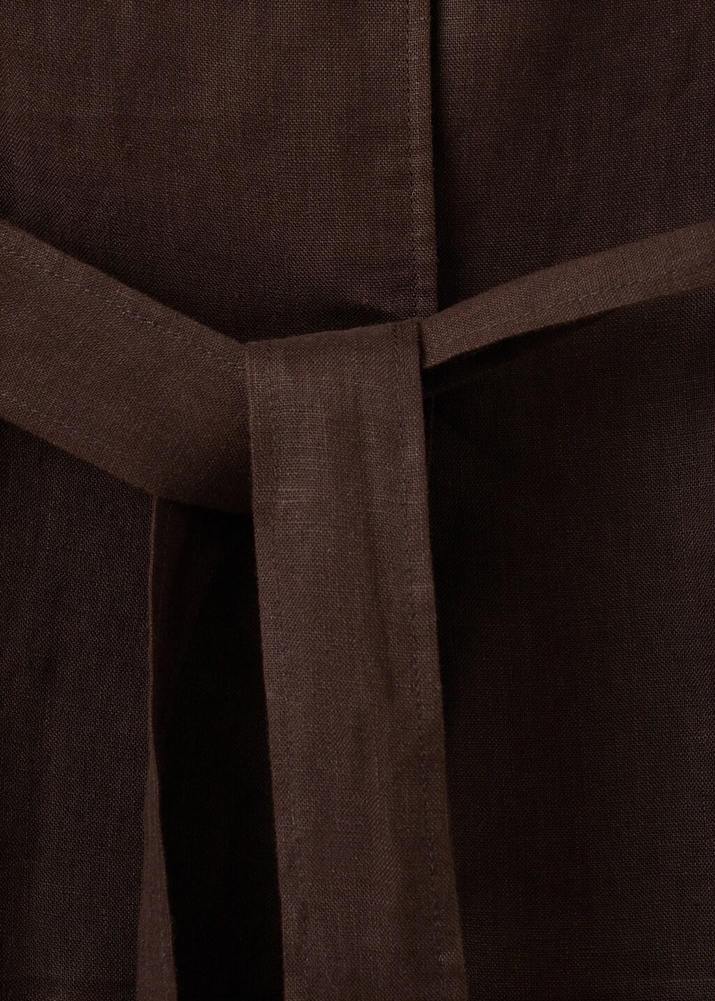 Brown Linen Jacket With Belt, Dark Brown, large image number 5