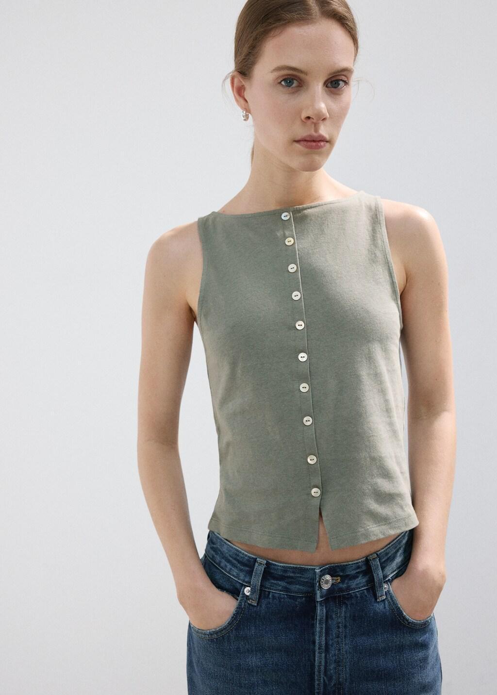 Grey Cotton Gilet With Buttons, 0201_92, large image number 3
