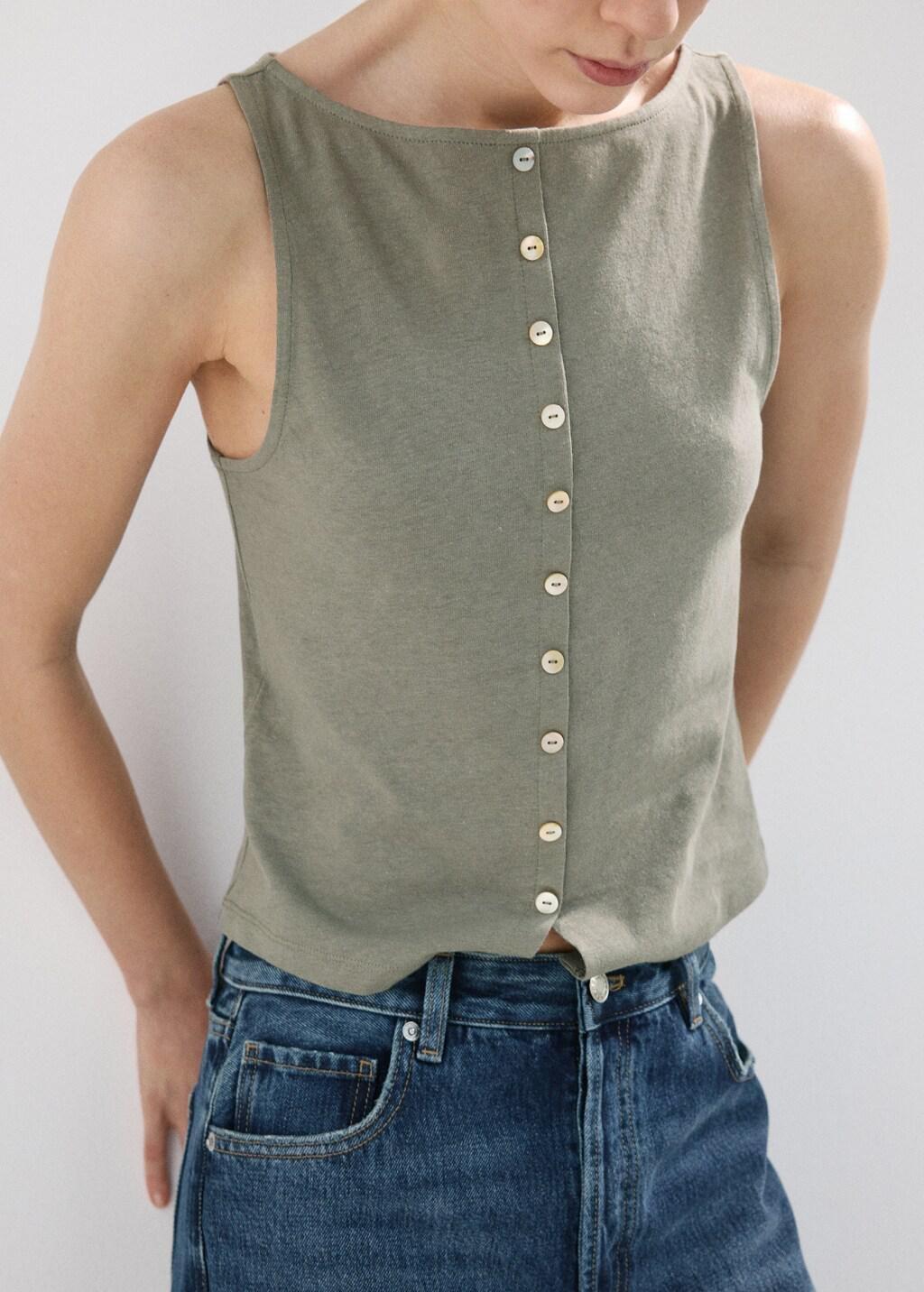 Grey Cotton Gilet With Buttons, 0201_92, large image number 6